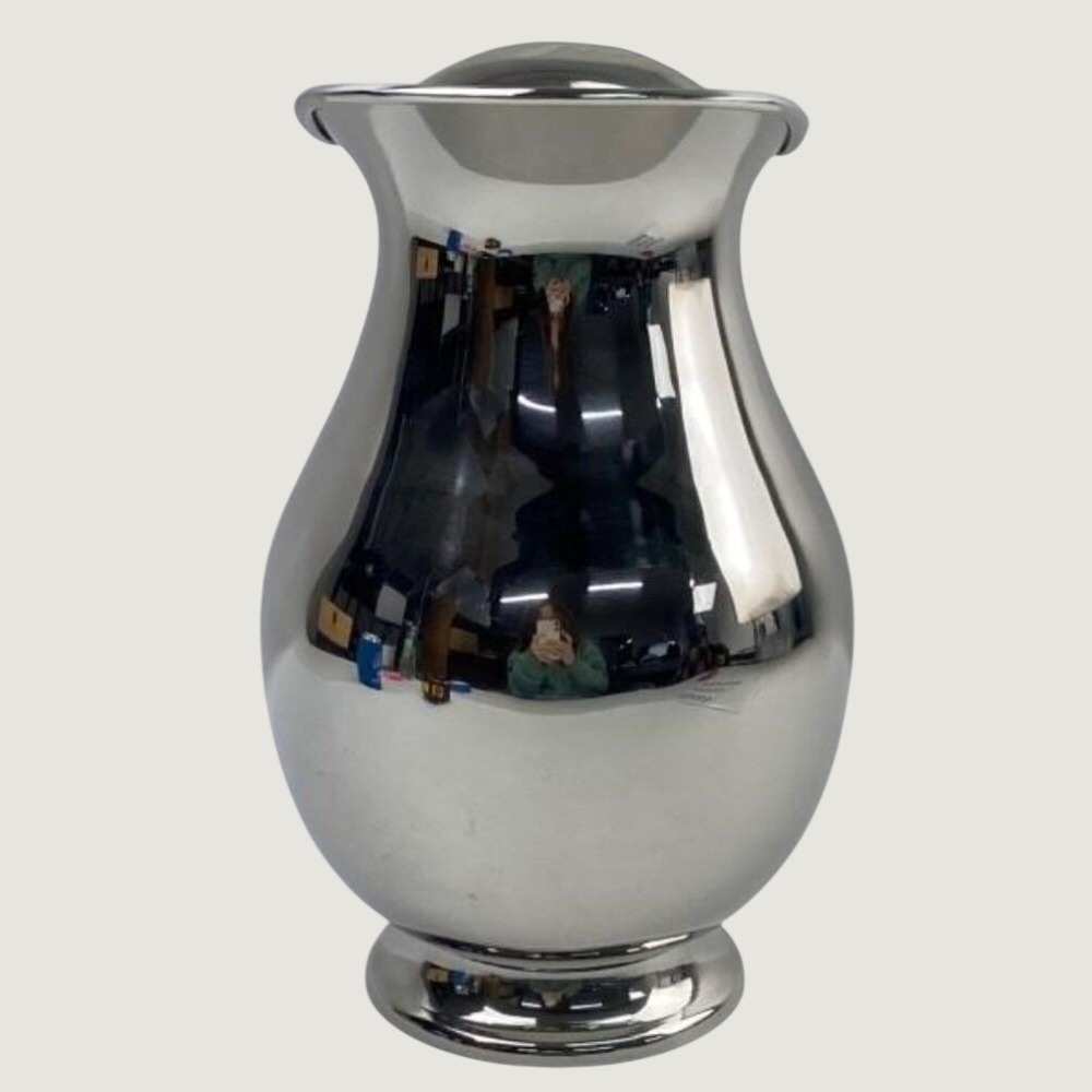 Polished Stainless Steel Pitcher Brown Faux Crocodile Leather Wrapped Handle - Picture 4 of 8